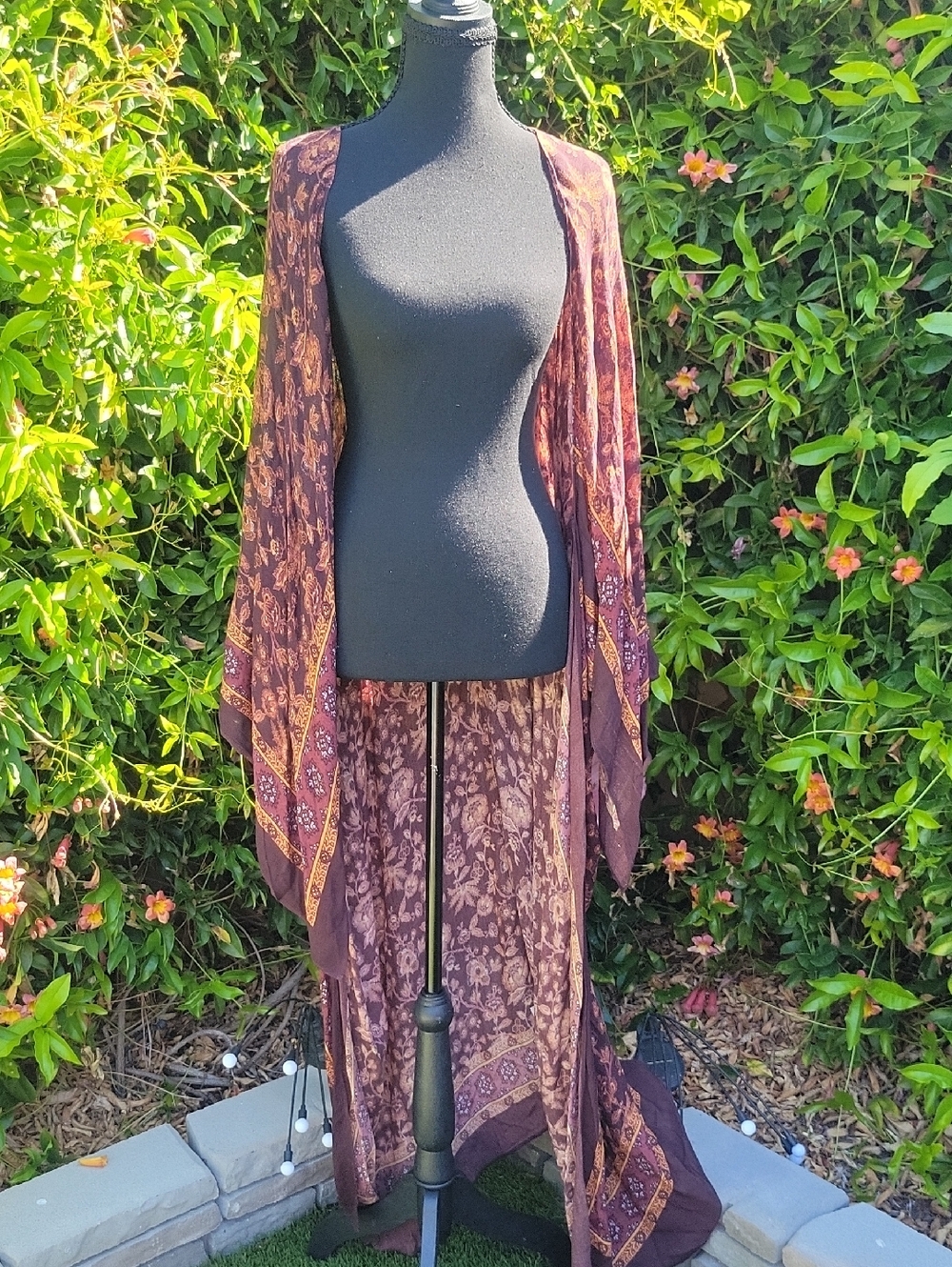 Sundance Long Kimono, Browns And Burgandy Boho Vibes - Picture 12 of 13